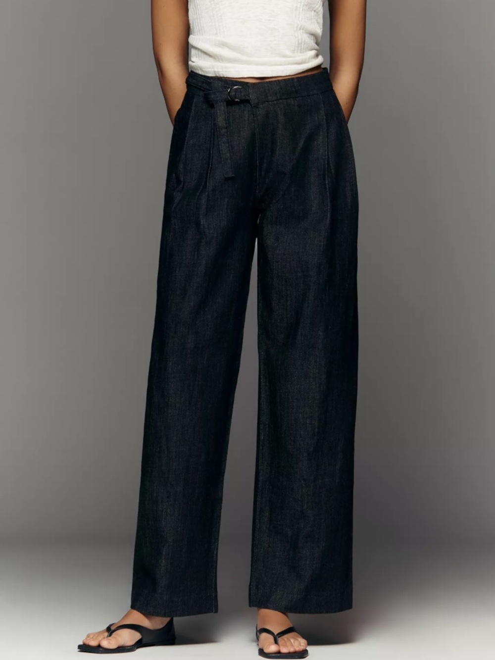 Anthropologie Maeve Belted Pleated High-Rise Wide-Leg Jeans nwt - Picture 2 of 4